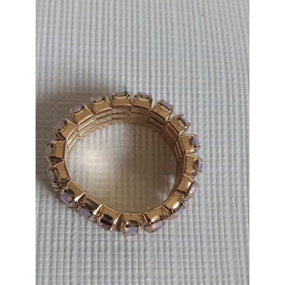 Gold Toned Metal Pink and Orange Rhinestone Encrusted Stretchy Elasticized Ring - Picture 4 of 7